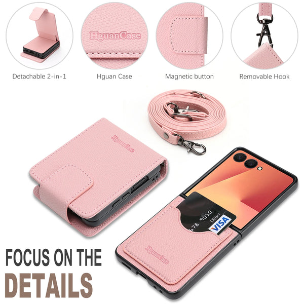 2 in 1 Crossbody Leather Wallet Case for Samsung Galaxy Z Flip 7 Fe 6 5 4 3 Fe Flip7 Flip6 Flip5 Flip4 Card Slots Phone Cover