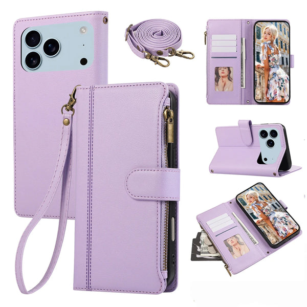 Crossbody Leather Case for iphone 17 Promax Air 16 Pro Max 15 Plus 14 13 12 iphone17 Iphone16 Card Slots Wallet Phone Cover