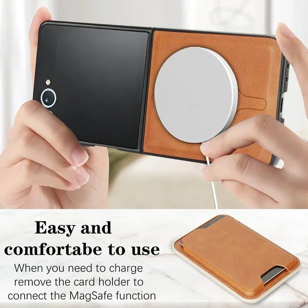 2 in 1 Magnetic Leather Case for Samsung Galaxy Z Flip 7 6 5 4 3 Flip7 Flip6 Wireless Charging Cards Holder Slots Phone Cover