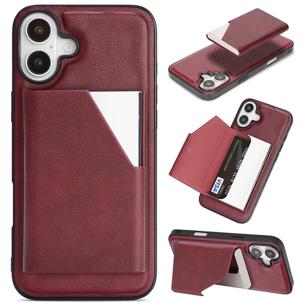 Magsafe Leather Phone Case for Iphone 17 Air 16 ProMax 15 Plus 14 Pro Max 13 12 Pm 16e Mirror Magnetic Card Holder Phone Cover