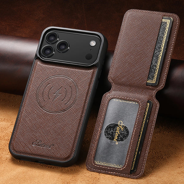 SUTENI Wireless Charging Phone Case Magnet Card Holder Photo Frame Bag Faux Leather For iPhone 17 Pro Max 16 Plus 15 14 13 12