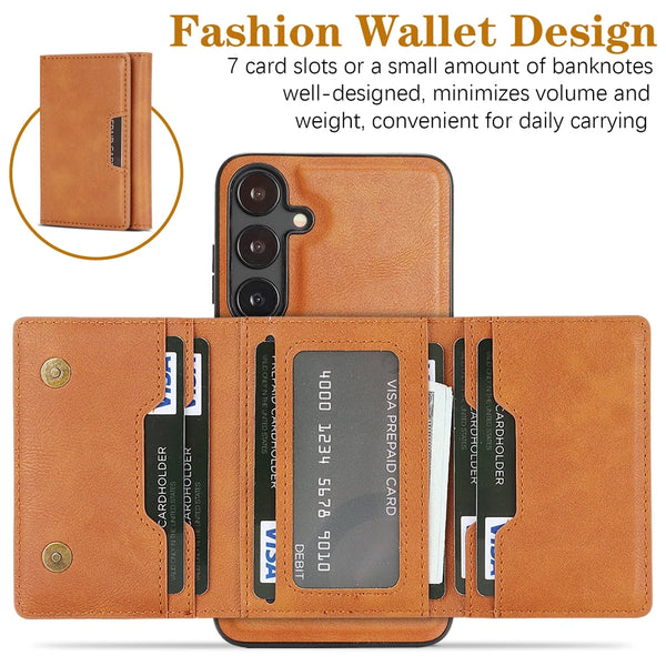 2 in 1 Magnetic Case For Samsung Galaxy A14 A15 A16 A34 A35 A36 A52 A53 A54 A55 A56 5G 4G 7 Card Slots Holder Phone Case