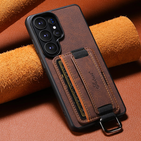 SUTENI Faux Leather Phone Case Wrist Strap Ring Buckle Card Holder Stand For Samsung Galaxy S26 Ultra S25 Plus S24 S23