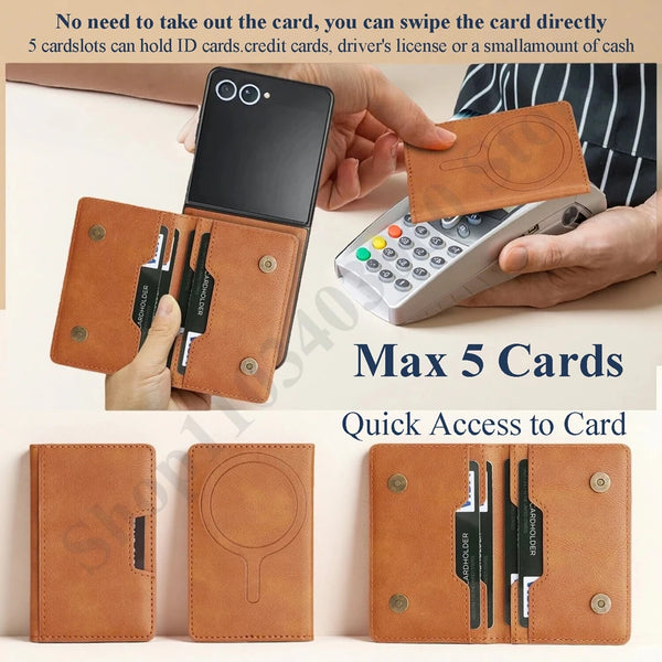 2 in 1 Leather Case For Samsung Galaxy Z Flip 7 6 5 4 3 Flip7 Fe Flip6 Flip5 Flip4 Flip3 Magnetic Wireless Charging Phone Cover