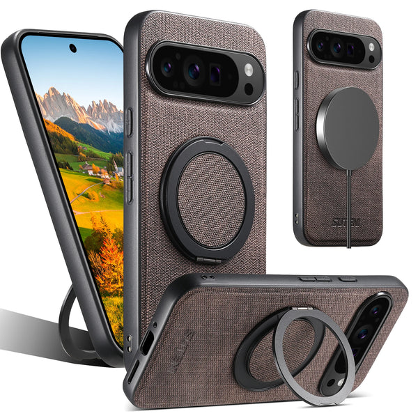 Faux Leather Magnet Wireless Charging Phone Case 360° Rotating Stand Ring Buckle Frosted Feel For Google Pixel 10 Pro XL 9 8A 7