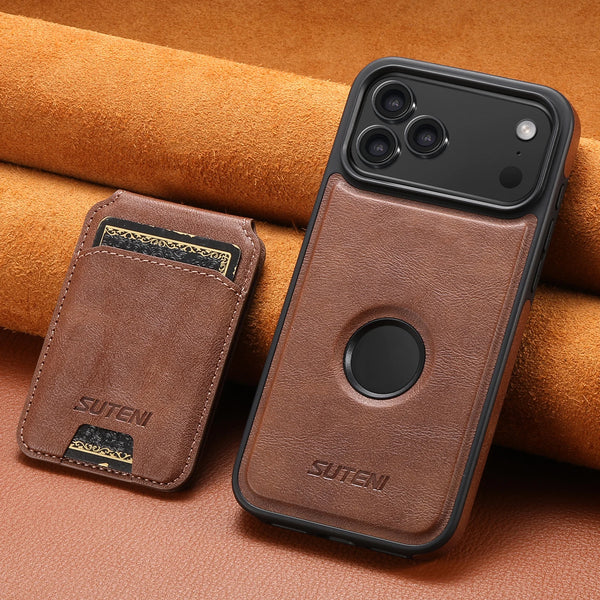 SUTENI Faux Leather Phone Case Wireless Charging Magnet Card Holder Stand Smooth Surface 2-in-1 For 17 Pro Max 16 Plus 15 14 13