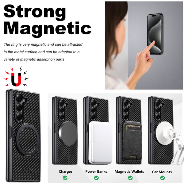 SUTENI Mobile Phone Case Magnet Wireless Charging 360° Rotating Stand Faux Leather Ring Buckle For Samsung Galaxy Z Fold 7 6 5