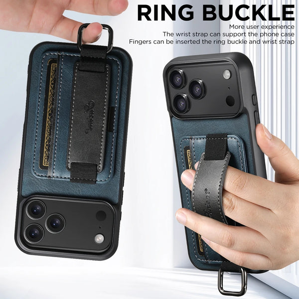 Leather Case For iPhone 17 Promax Air 16E 16 Pro Max 15 Plus 14 Pro 13 PM 12 iphone17 iphone 16 Card Slots hand Hold Phone Cover