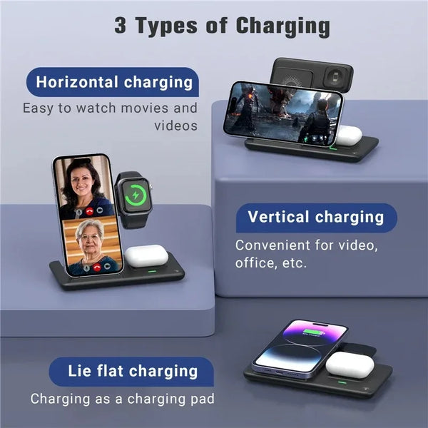 30W Fast Wireless Charger Stand Pad Foldable Fast Charging Station Dock for iPhone 17 16 15 14 13 12 Pro Max Apple Watch Airpods