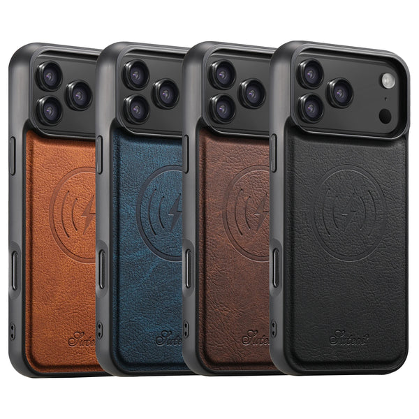 SUTENI Lichee Pattern Luxury Faux Leather Phone Case Magnet Wireless Charging For iPhone 17 Pro Max 16 Plus 15 14 13 12