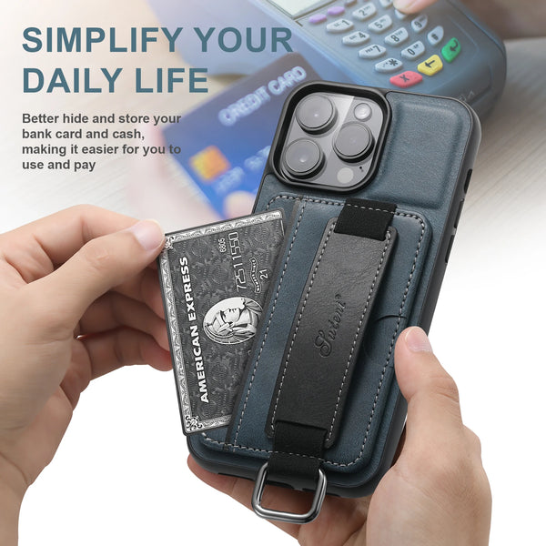 SUTENI Wrist strap Leather Wallet Phone Case For iPhone 16 Pro Max 15 Plus 14 13 Mini 12 Pro 11 X XS XR Card Slot Holder Cover