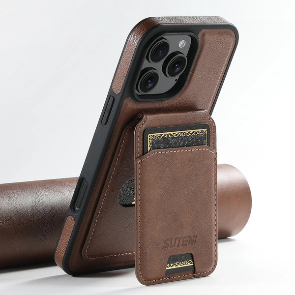 SUTENI Faux Leather Phone Case Wireless Charging Magnet Card Holder Stand Smooth Surface 2-in-1 For 17 Pro Max 16 Plus 15 14 13