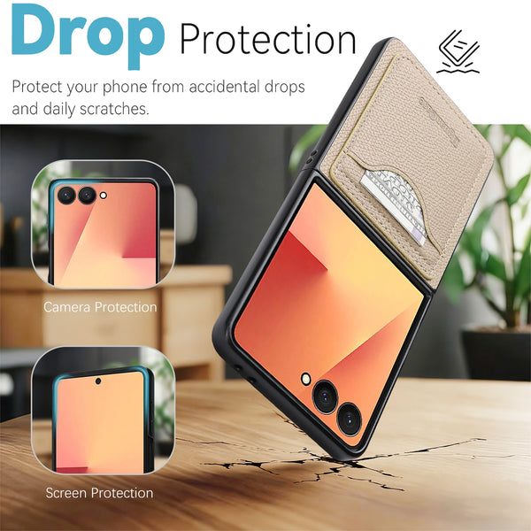 Leather Wallet Case for Samsung Galaxy Z Flip 7 6 5 4 3 Fe Flip7 Flip6 Flip5 Flip4 Flip3 Card Slots Holder Kickstand Phone Cover