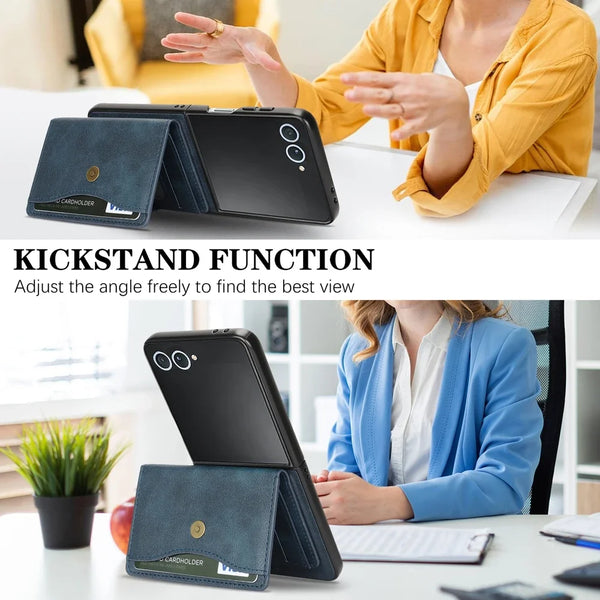 2 in 1 Magnetic Wallet Leather Case for Samsung Galaxy Z Flip 7 6 5 4 3 Flip7 Flip6 Flip5 Kickstand Cards Holder Phone Cover
