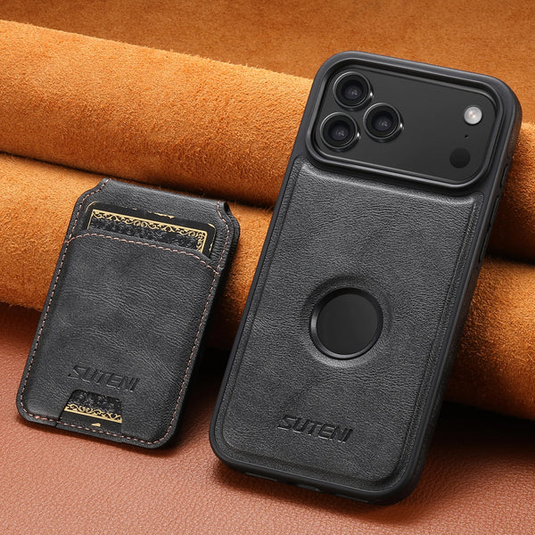 SUTENI Faux Leather Phone Case Wireless Charging Magnet Card Holder Stand Smooth Surface 2-in-1 For 17 Pro Max 16 Plus 15 14 13