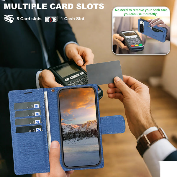 2 in 1 Leather Wallet Case for Google Pixel 10 10Pro 10A 9 9Pro 9A Pro XL ProXL Cash Card Slots Phone Cover WIth Hand Strap