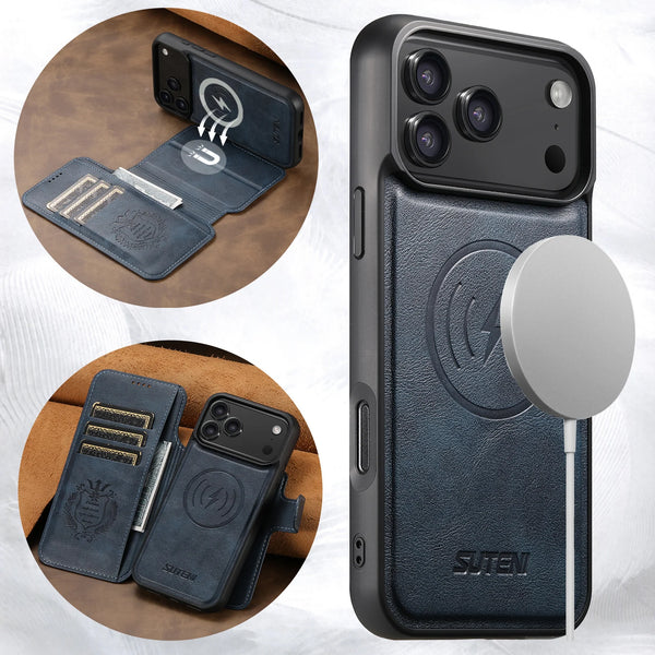 2 In 1 Leather Flip Case For iphone 17 Air Promax 16 Plus 15 Pro Max 14 13 12 Magsafe Card Slots Holder Magnetic Phone Cover
