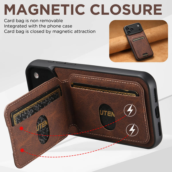 SUTENI Luxury Faux Leather Stand Card Holder Phone Case Frosted Feel For iPhone 17 Pro Max 16 Plus 15 14 13 12