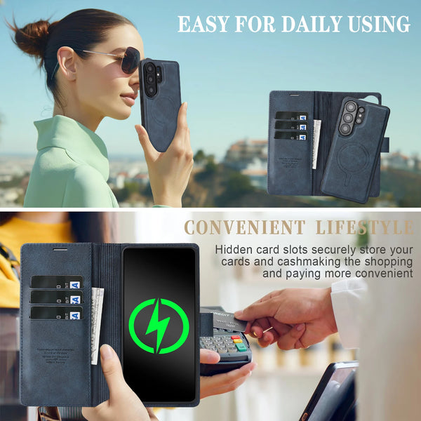 Detachable Leather Flip Case for Samsung Galaxy S26 S25 Ultra S24Plus S23 S26U S25U Wireless Charging Card Holder Phone Cover