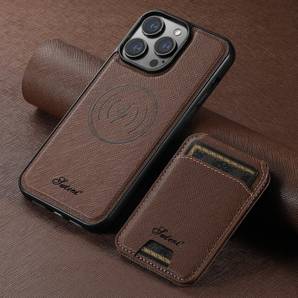 Suteni 2-in-1 Magnetic MagSafe Wireless Charging Case Luxury PU Leather Case for iPhone 17 Pro Max 16 Plus 15 14 13 12