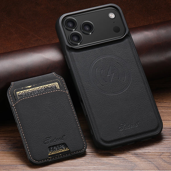 SUTENI Wireless Charging Phone Case Magnet Card Holder Stand Faux Leather For iPhone 17 Pro Max Air 16 Plus 15 14 13 12