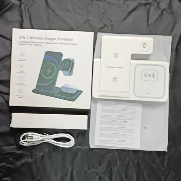 2025 Multifunction 3 in 1 Folding Wireless Chargers Station for iPhone 12/13/14/15/16/17 Pro Max Samsung Xiaomi Fast Charging