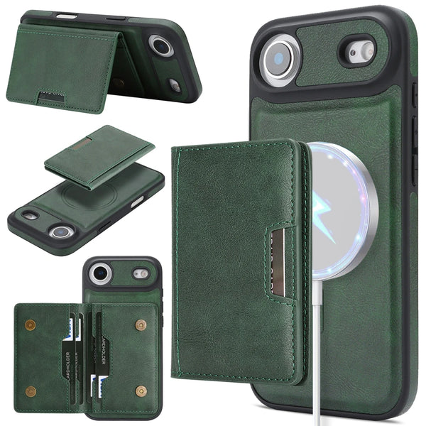 2 In 1 Magsafe Leather Case for IPhone 17 Promax Air 16 Pro Max 15 Plus 14 13 12 Magnetic 5 Cards Slots Holder Phone Cover