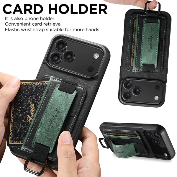 Leather Case For iPhone 17 Promax Air 16E 16 Pro Max 15 Plus 14 Pro 13 PM 12 iphone17 iphone 16 Card Slots hand Hold Phone Cover