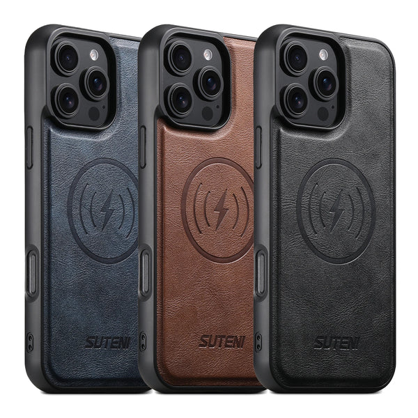 SUTENI Frosted Feel Faux Leather Magnet Wireless Charging Phone Case For iPhone 17 Pro Max 16 Plus 15 14 Pro 13 12