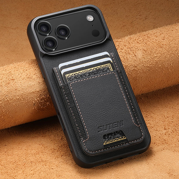 SUTENI Luxury Faux Leather Card Holder Stand Phone Case Frosted Feel For iPhone 17 Pro Max 16 Plus 15 14 13 12