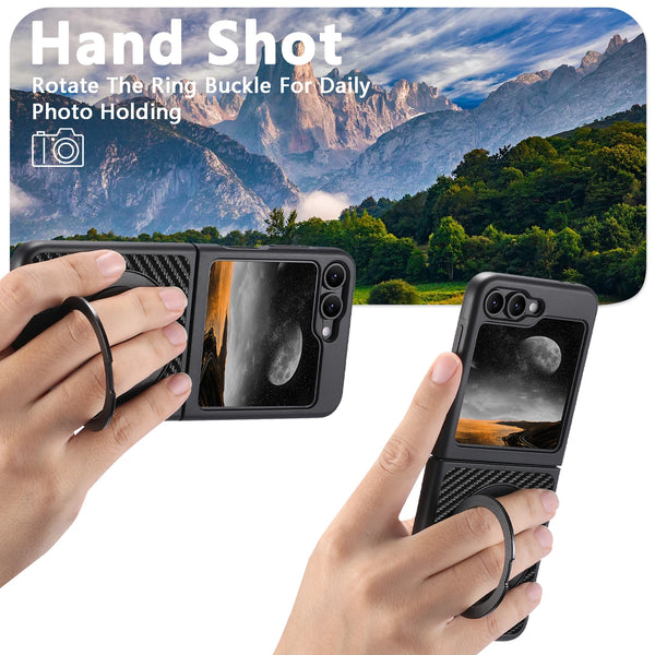 SUTENI Mobile Phone Case Magnet Wireless Charging 360° Rotating Stand Faux Leather Ring Buckle For Samsung Galaxy Z Flip 7 6 5