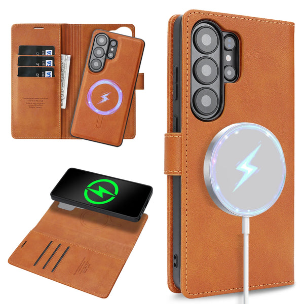 Detachable Leather Flip Case for Samsung Galaxy S26 S25 Ultra S24Plus S23 S26U S25U Wireless Charging Card Holder Phone Cover