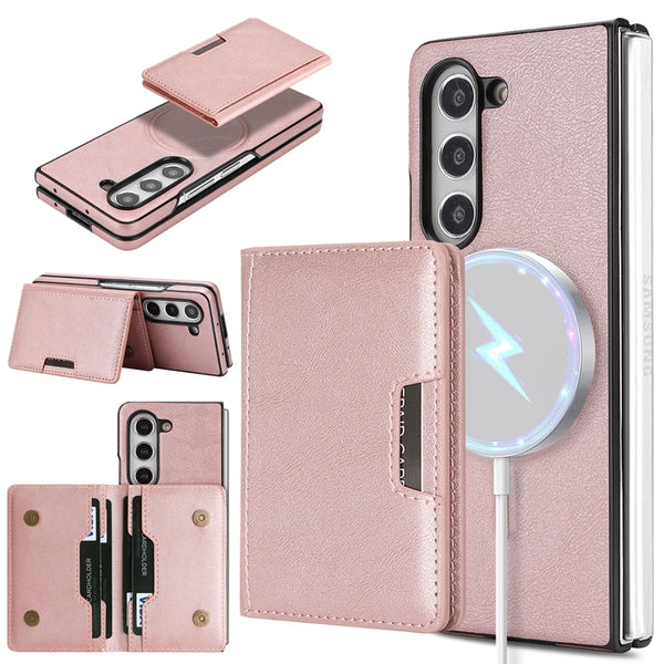 2 In 1 Magnetic Case For Samsung Galaxy Z Fold 7 6 5 4 3 Fold7 Fold6 Cards Slots Holder Kickstand Wireless Charging Phone Cover