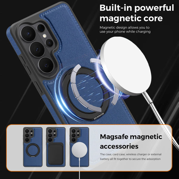 Wireless Charging 360 Ring Buckle Leather Case for Samsung Galaxy S26 Ultra S25 Edge S24 Plus S23 S22 KickStand Phone Cover