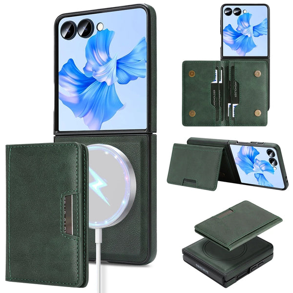2 In 1 Magnetic Leather Case For Samsung Galaxy Z Flip 7 6 5 4 3 Cards Holder Card Slots Kickstand Wireless Charging Phone Cover