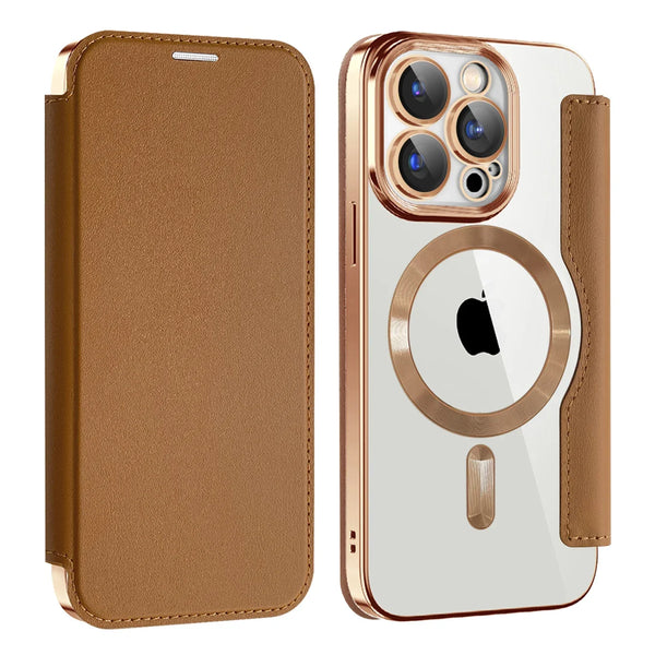 Flip Leather Cover Card Slots Magsafe Phone Case for IPhone 16 14 12 13 15 Pro Max Plus Magnetic Wireless Charging Wallet Case