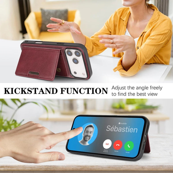2 in 1 Leather Case for IPhone 17 Air 16 Promax 15 Plus 14 Pro Max 13 Pm 12  Kickstand Magsafe Wrieless Charging Phone Cover