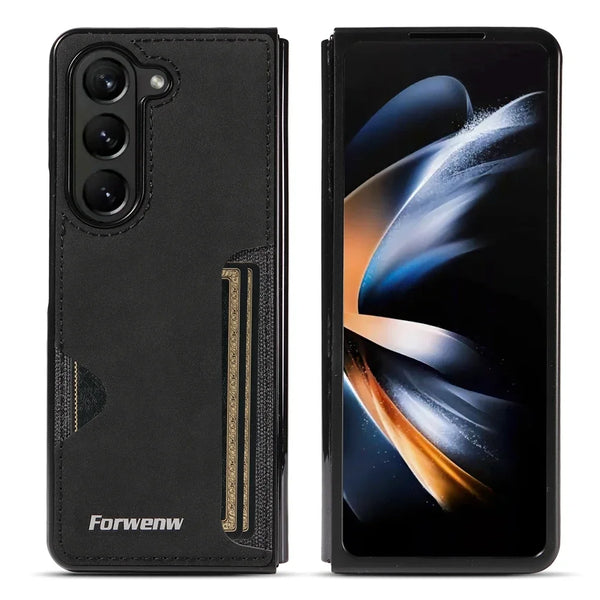 Leather Case For Samsung Galaxy Z Fold 7 6 5 4 3 ZFold7 Fold7 Fold6 Fold5 Fold4 Fold3 Card Slots Cards Holder Phone Cover