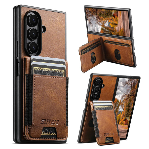 SUTENI Luxury Faux Leather Oil Wax Smooth Surface Phone Case Card Holder Stand For Samsung Galaxy Z Fold 7 6 5
