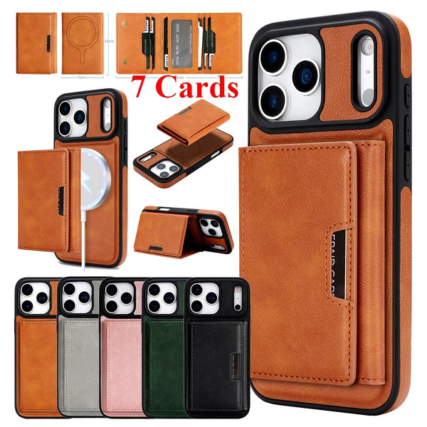 Magnetic Leather Wallet Case for iphone 16 Promax 17 Air 15 Pro Max 14 Plus 13 PM 12 Wallet 7 Cards Slots holder phone Cover