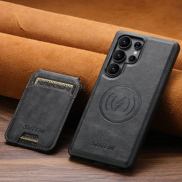 Wireless Charging Magnet Faux Leather Phone Case Card Holder Stand Smooth Surface Wallet 2-in-1 For Samsung Galaxy S26 Ultra S25