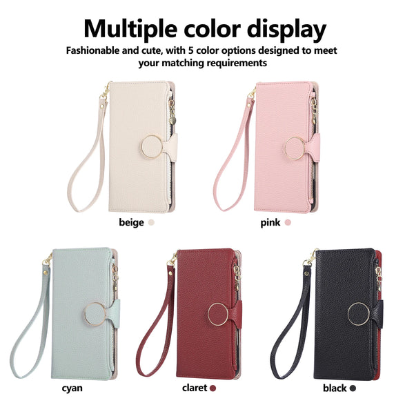 Lanyard Zipper Leather Wallet Case for Iphone 17 Promax Air 16 Pro Max 15 Plus 14 13 12 Kickstand Card Slots Holder Phone Cover