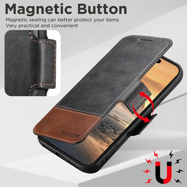 SUTENI 2 in 1 Detachable Magnetic Leather Case for iPhone 17 Pro Max 12 13 Pro 14 15 16 Plus 17 Air Wireless Charging Flip Cover