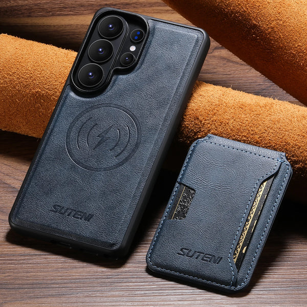 SUTENI Magnet Wireless Charging Luxury Faux Leather Phone Case Card Holder Stand For Samsung Galaxy S26 Ultra S25 S24 S23 S22
