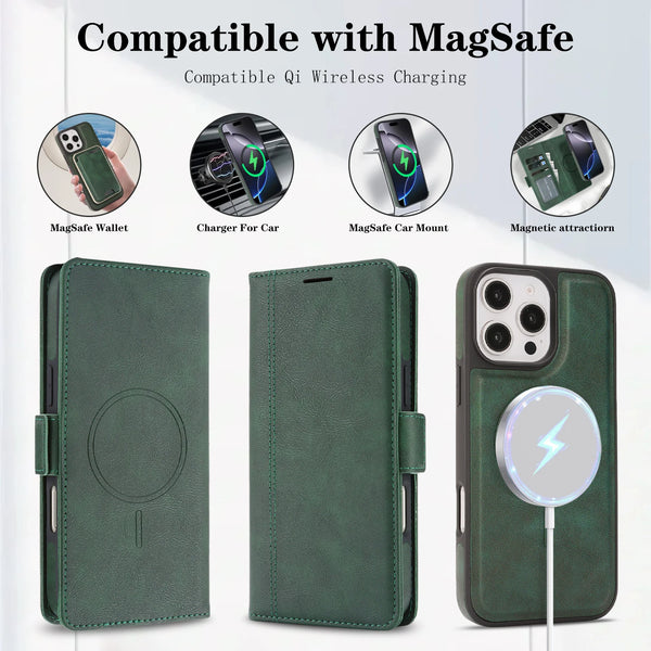 2 in 1 Magnetic Leather Case for IPhone Air 17 Promax 16 Pro Max 15 Plus 14 Pro 13 12 16e Magsafe Wallet Card Holder Phone Cover