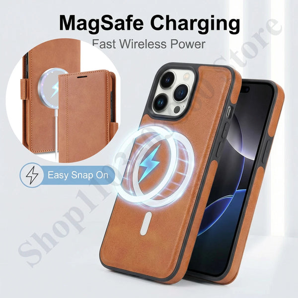 2 in 1 Leather Wallet  Flip Case for IPhone 17 Air Promax 16 Pro Max 15 Plus 14 Pm 13 12 Magsafe Card Slots Holder Phone Cover
