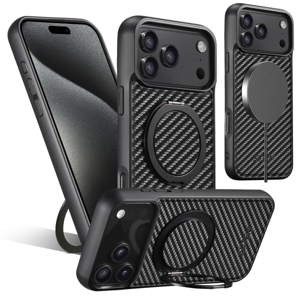 SUTENI Magnet Wireless Charging Mobile Phone Case 360° Rotating Stand Faux Leather Ring Buckle For iPhone 17 Pro Max 16 Plus 15