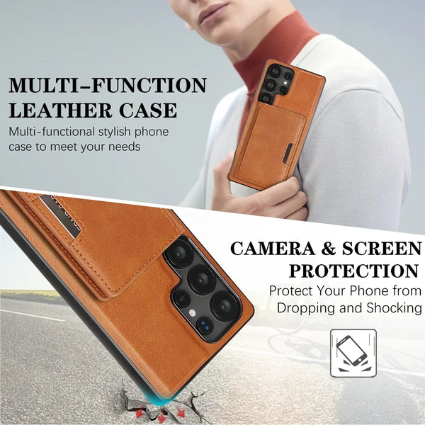 2 In 1 Magnetic Phone Cover for Samsung S25 S24 Ultra Edge Plug S23 + S25Ultra S25U S23U 5G Kickstand Cards Bag Slots Phone Case