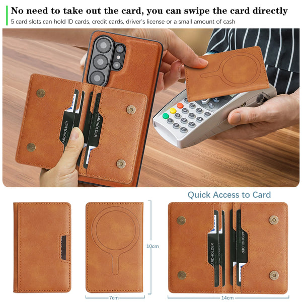 2 in 1 Leather Case for Samsung Galaxy S26 Ultra S25 Edge S24 Plus S23 5G S25U Kickstand Thin Cards Slots MagneticPhone Cover