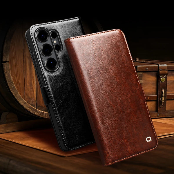 Genuine Leather Phone Case for Samsung Galaxy S26 S25 S24 Ultra Plus, Samsung Galaxy Z Fold 7 6 5 4 & Z Flip 7 6 5 Series, Xiaomi 17 15 Ultra Mi 11 Series & iPhone 17 16 15 14 13 Air Pro Pro Max Series | Luxury Wallet Card Slots magnetic flip back case